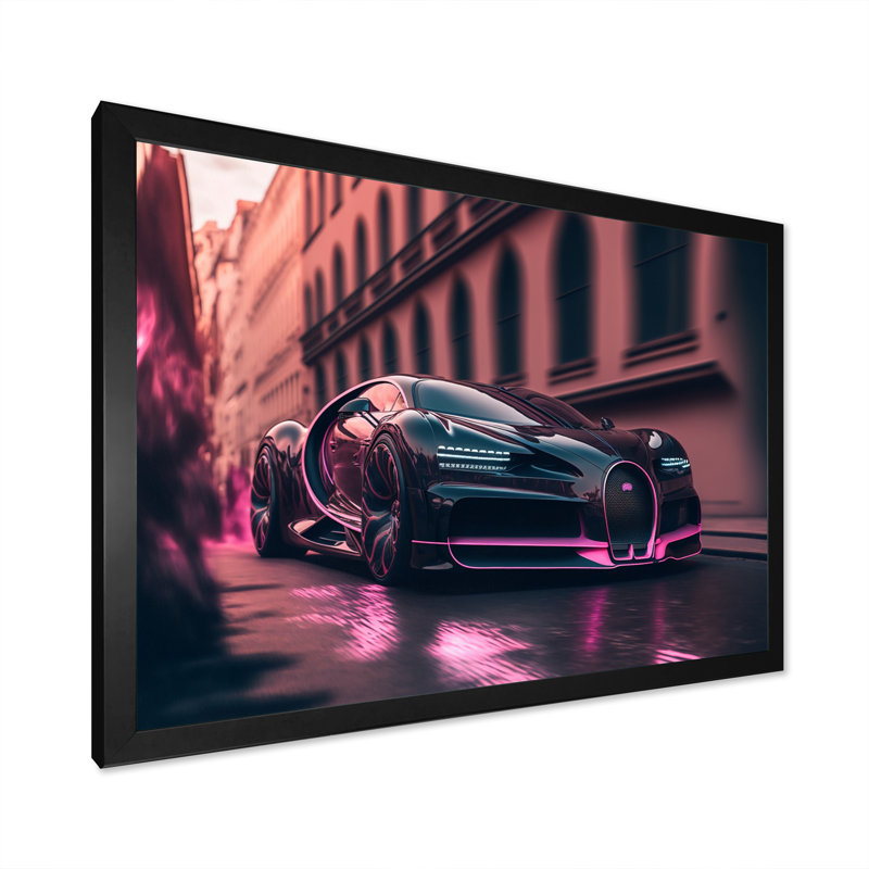 «Visionary Bugatti Design» en noir et magenta II, reproduction sur toile, Toile avec cadre photo noir