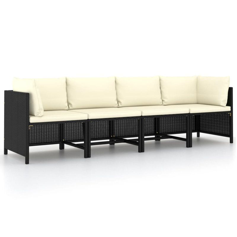 Rathulf Patio Sofa with Cushions, Cream, Black