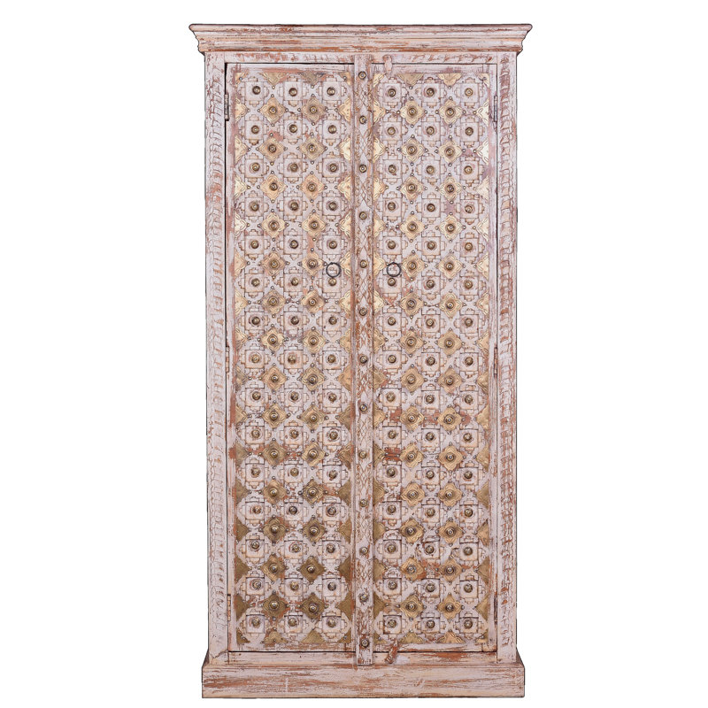 Elspeth 2 Door Solid Wood Wardrobe, Brown/Bronze