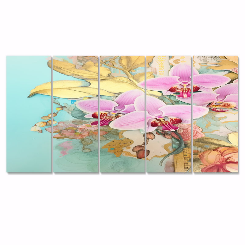 Gaskin - Orchidée, décoration murale 5 pièces, H 28 po x l 60 po