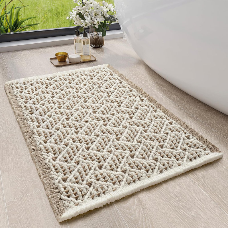 Tapis de salle de bain gaufré, tapis de bain Boho très doux et absorbant antidérapant, tapis de douche à revers en caoutchouc pour plancher de salle de bain, baignoire et douche