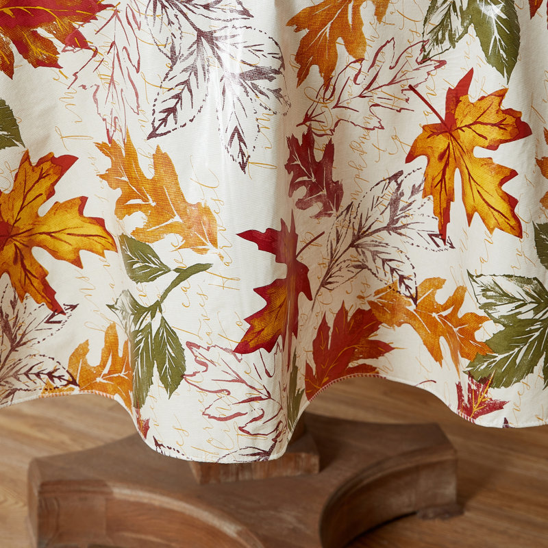 Vintage Leaves Floral Thanksgiving Plastic / Vinyl Tablecloth in , 70" x 70"