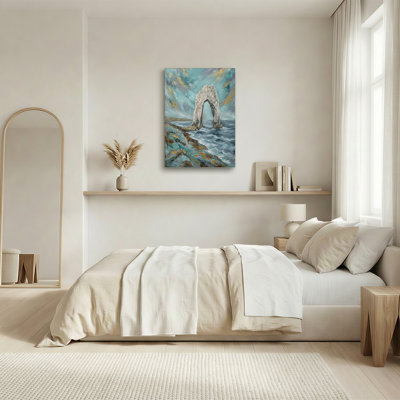 «Grey Stone Arch in Turquoise Sea and Gold Clouds», art mural sur toile