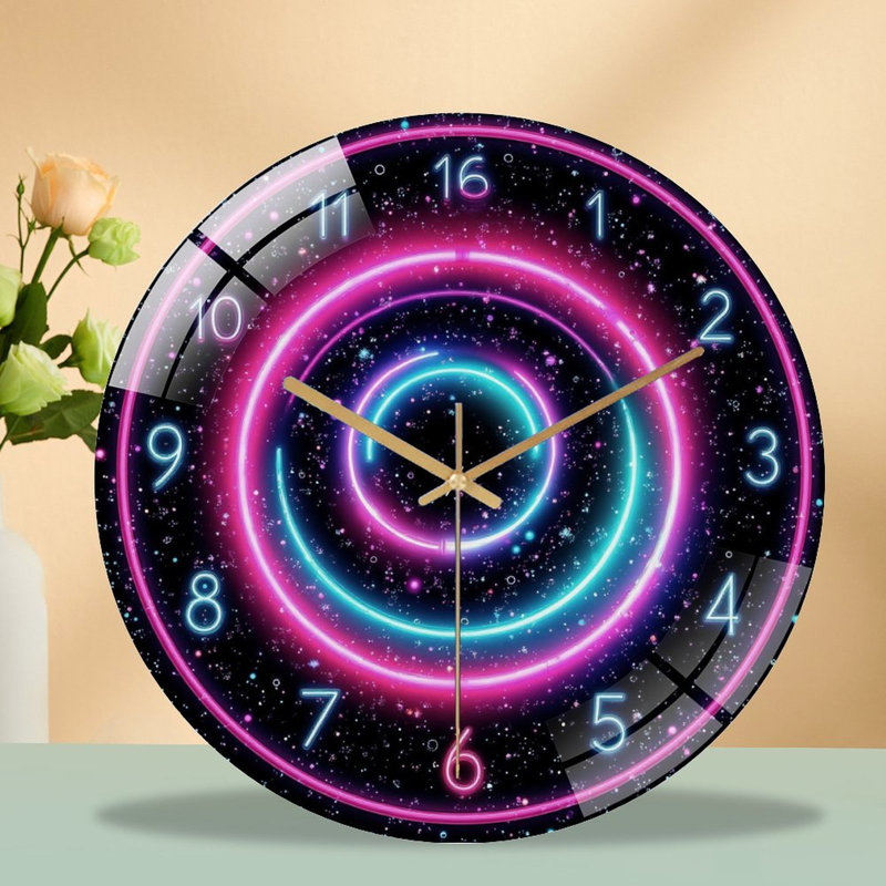 Clock-Face-With-Art - 12'' Modern Glass Wall Clock