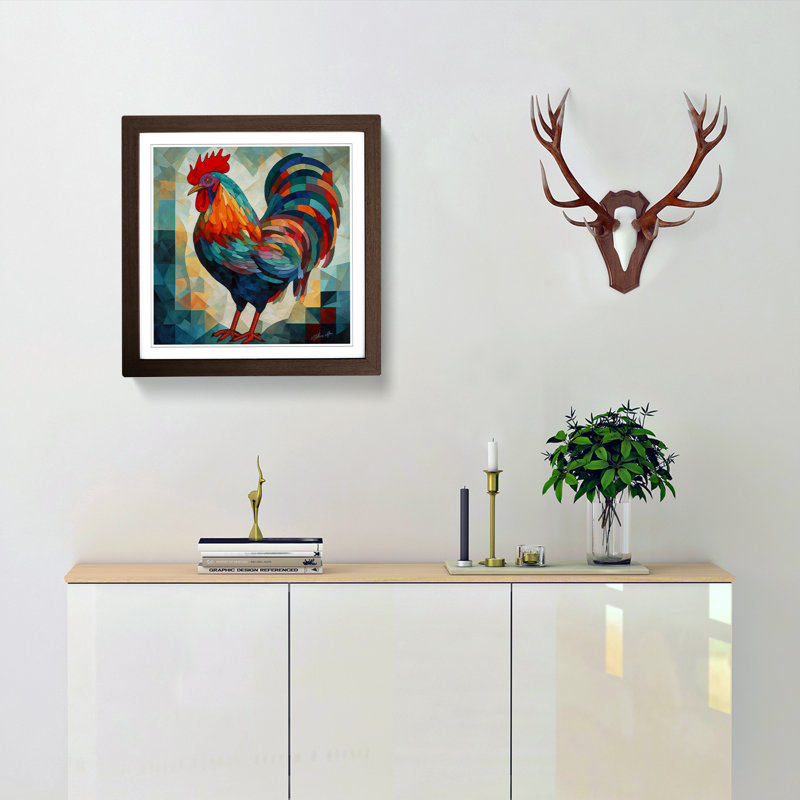 Rooster Cubism No.1 - Framed Print, Walnut