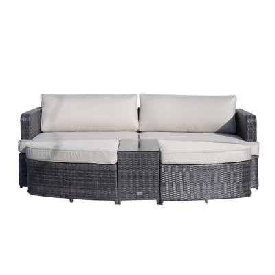Toni 5-Piece Outdoor Wicker Aluminum Convertible Chaise Lounge with Cushions and Table by Longshore Tides