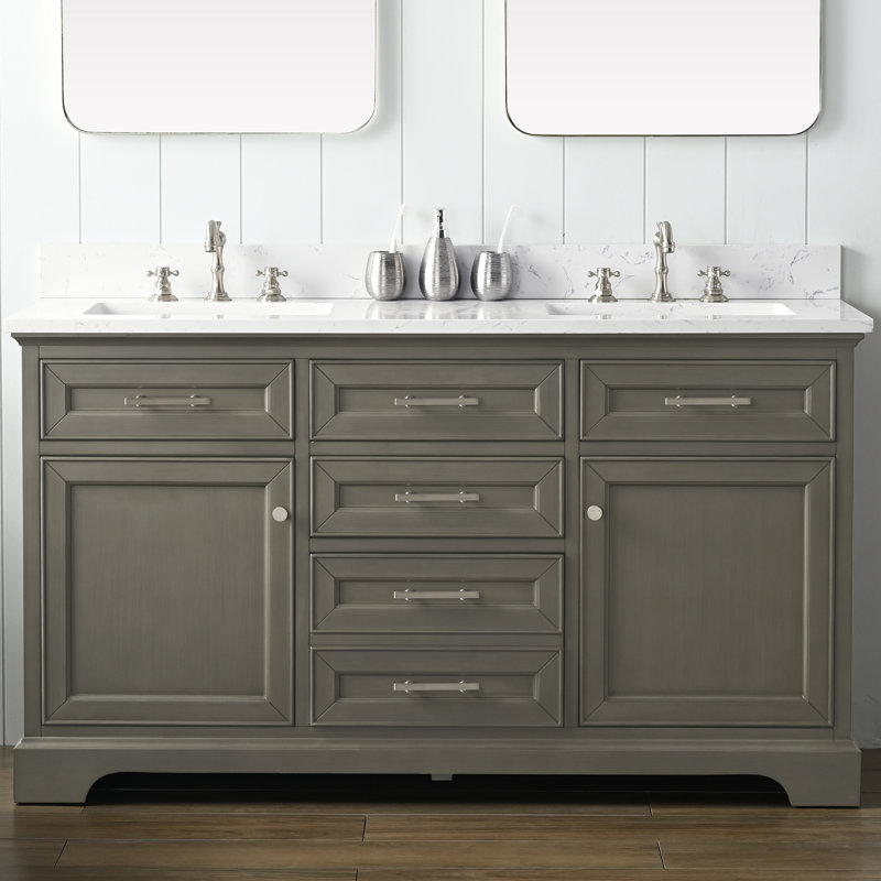 Thompson 60" W Double Vanity, Silver Gray/Brushed Nickel