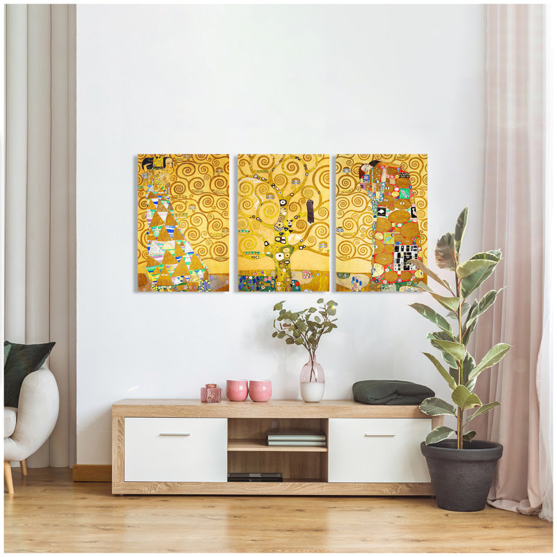«The Tree of Life (Dance, Tree, Lovers)» par Gustav Klimt, art mural à 3 panneaux pour décorations de bureau à domicile, impression giclée sur toile, triptyque 