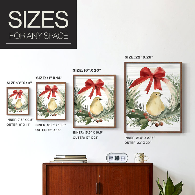 «Christmas Holiday Art», reproduction encadrée en bois massif, Noyer, H 21 po x l 17 po