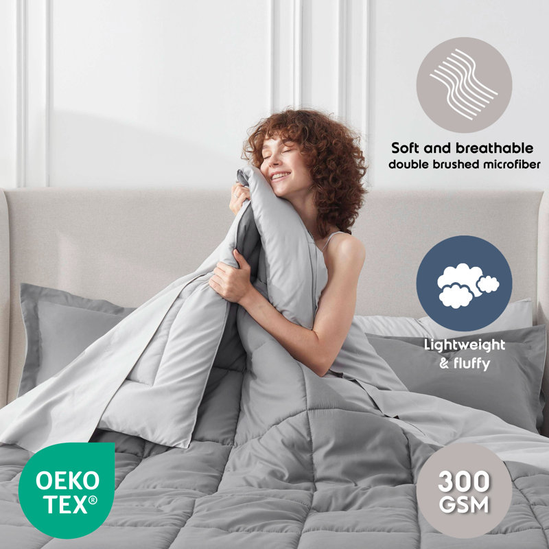 Full Grey Reversible Microfiber Bed in a Bag Set