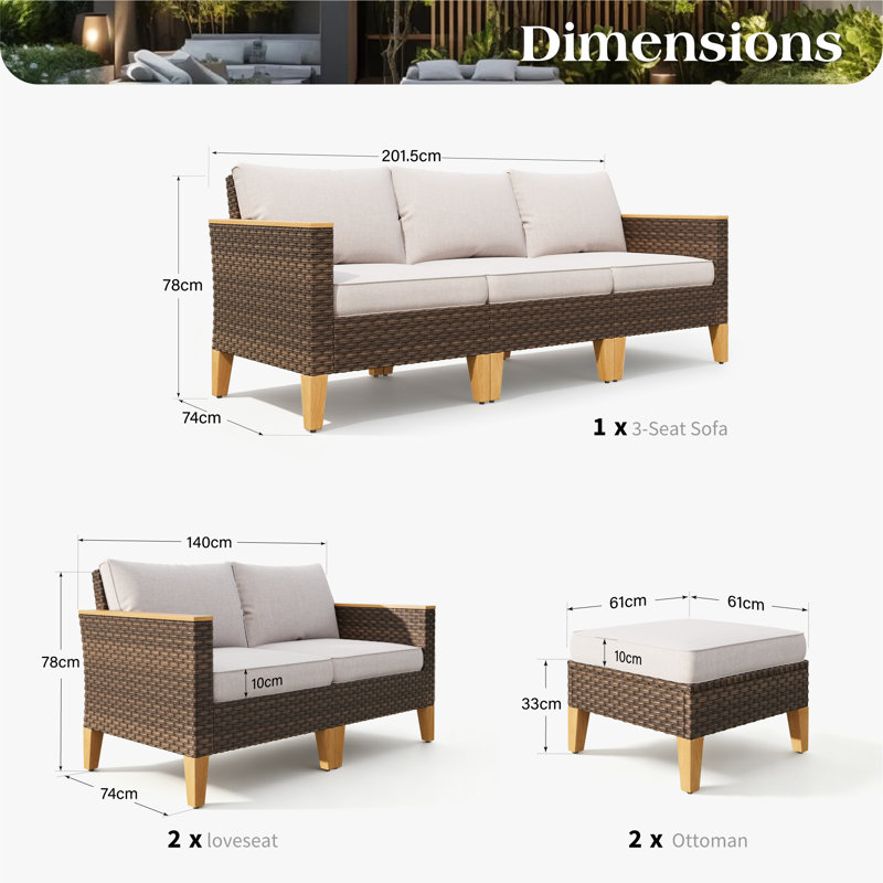 9 - Person Wicker Outdoor Patio Conversation Furniture Sectional Set With Fire Pit Table, Beige