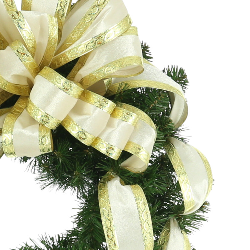Couronne à feuilles persistantes des fêtes de Jiamei, H 32 po x l 32 po x P 8 po, Doré / crème