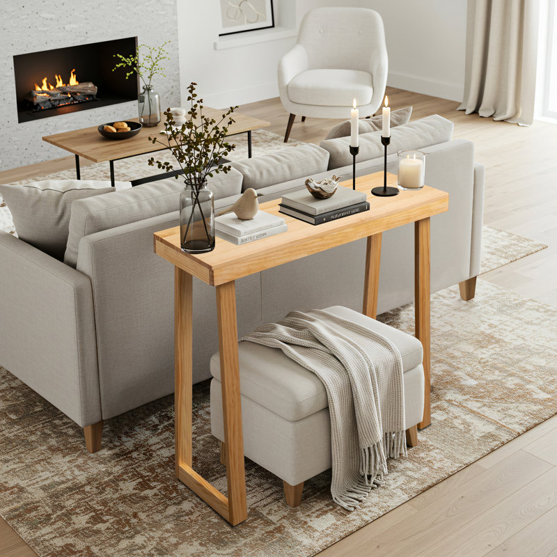 Console trapézoïdale 35,8 po, Bois naturel / or, H 31,9 po x l 35,8 po x P 12 po