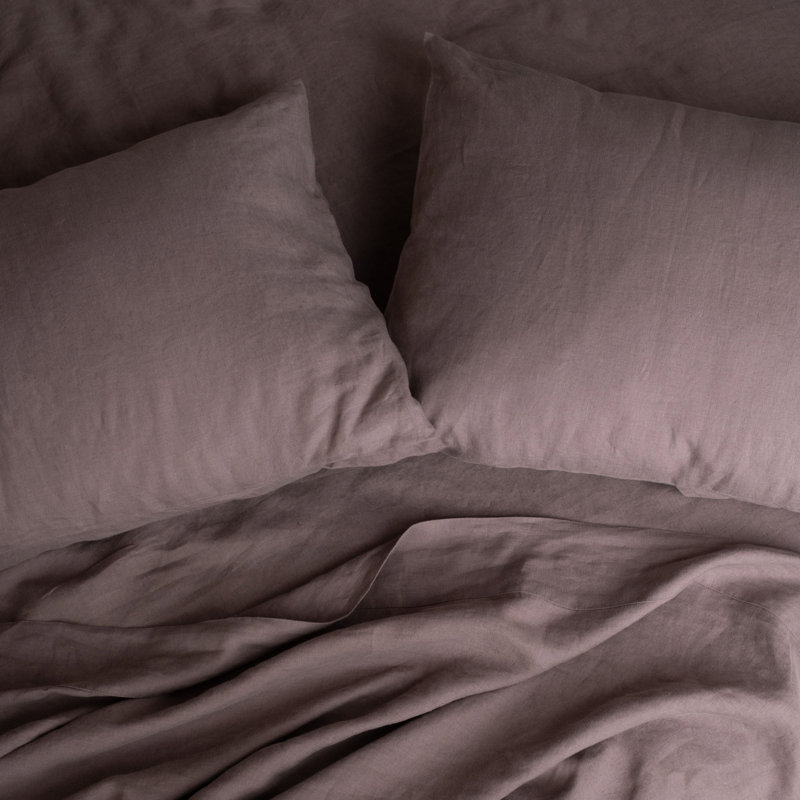 100% French Linen Sheet Set, Clove, Twin Sheet Set with 1 Pillowcase