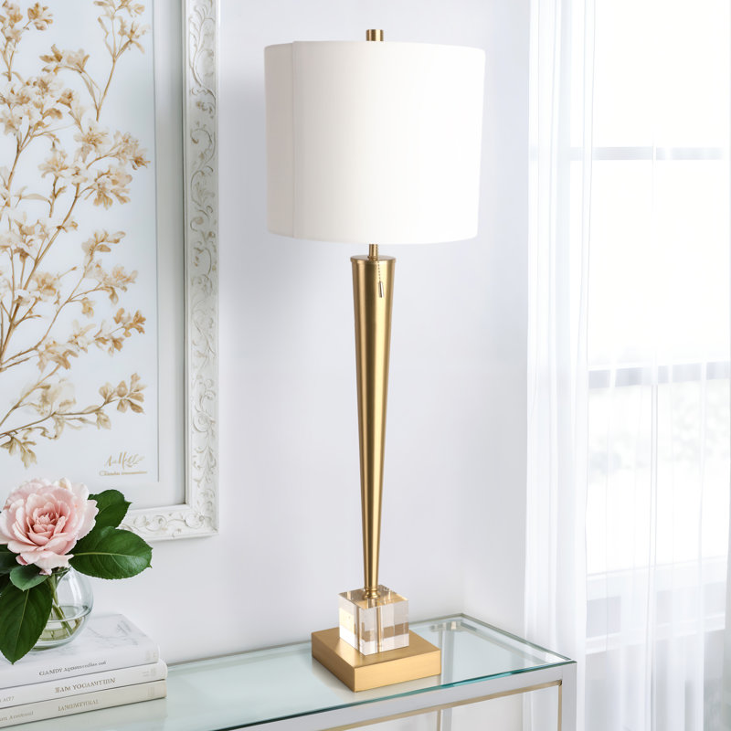Everly Quinn Allenbie Crystal Buffet Table Lamp In Iron, Gold