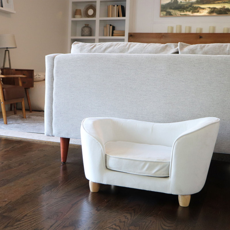 Cream Faux-Velvet Elevated Pet Sofa for Small Pets