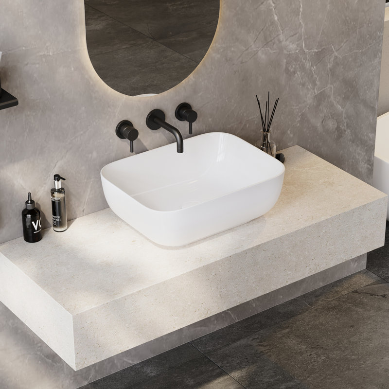 Denbigh 400mm x 300mm White Ceramic Rectangular Countertop Basin Bathroom Sink