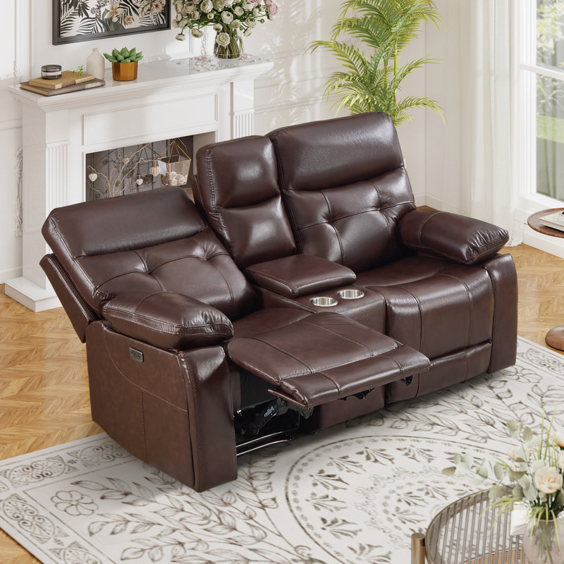 74.8" Wide Classic Power Reclining Loveseat - Top Grain Leather with Dual Recline, Storage Console, Cup Holders & USB Ports