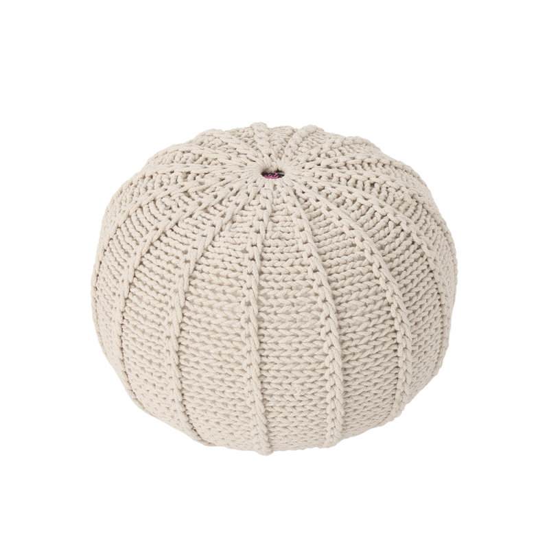 Bordeaux  Knitted Cotton Round Pouf, Beige