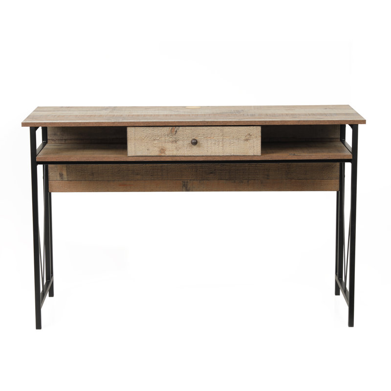 Black Metal and Wood Study Desk with Drawer