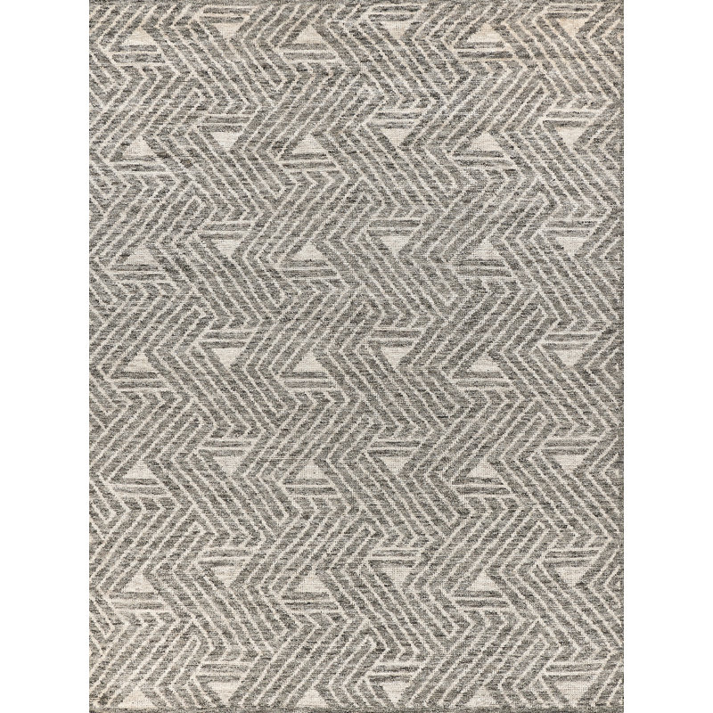 Eaton Chevron Hand-Knotted Charcoal/Ivory Area Rug, Rectangle 9' x 12'