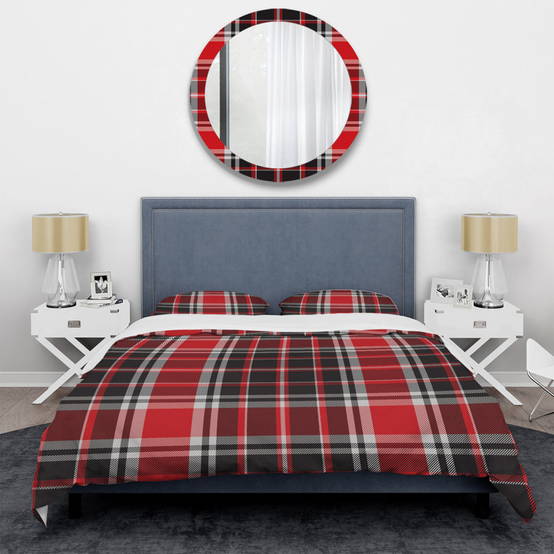Ensemble de housse de couette 3 pièces en microfibre à carreaux rouge et noir Tartan