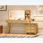 Coiffeuse 47 po avec miroir, lumières, 5 tiroirs et tablette de rangement rétro, design rotin, luminosité réglable, naturel-133475640