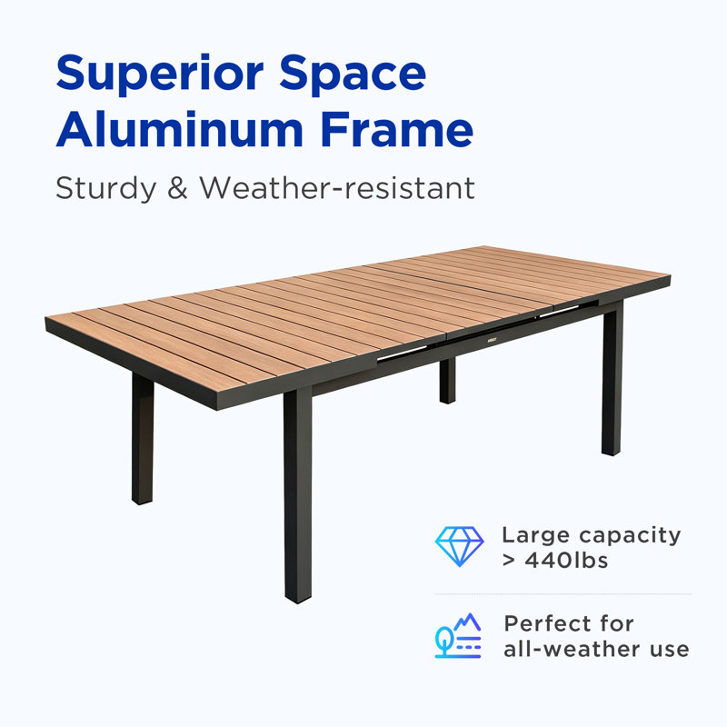 Carlo Extendable 8 - Person Outdoor Dining Set, Faux Wood Aluminum Frame