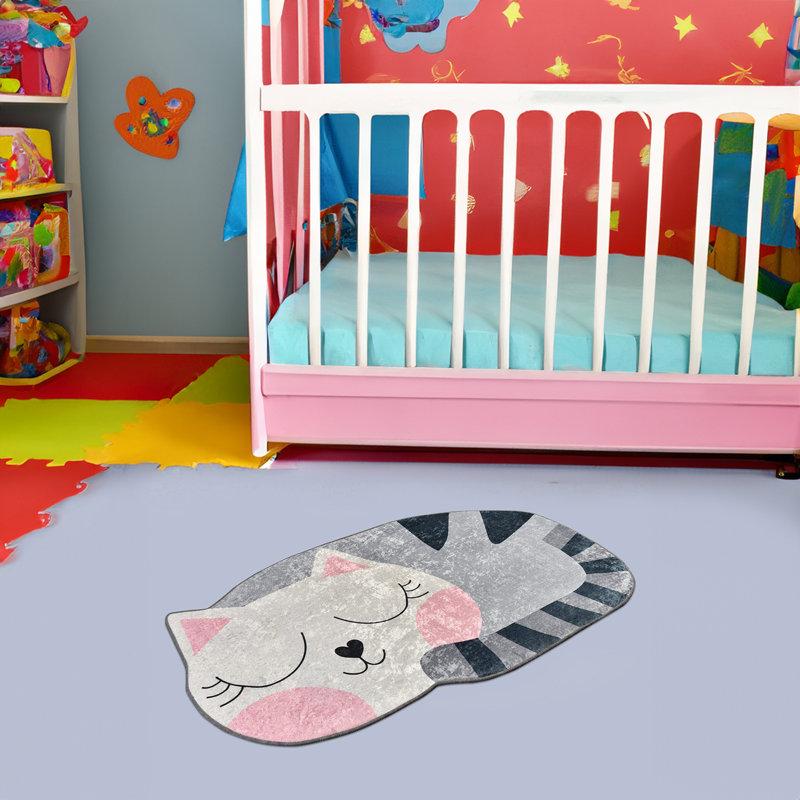 Tapis gris / noir / rose pour enfants Abheek, Novelty 3' x 5'