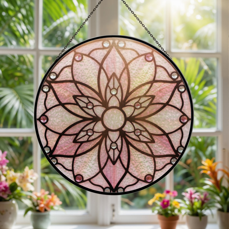 Panneau de vitrail à motif floral H 12 po, H 12 po x l 12 po