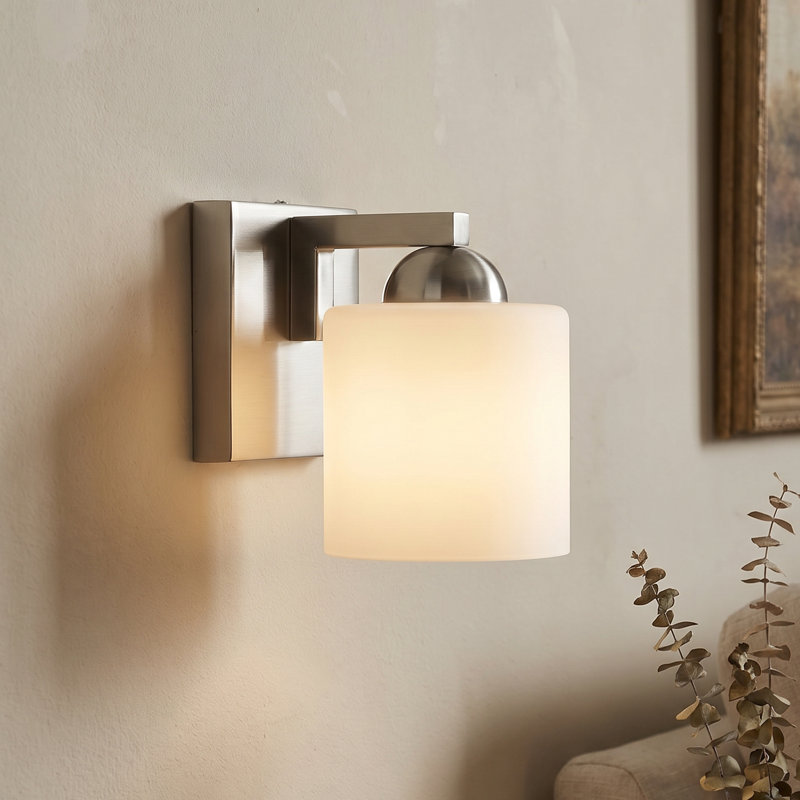 Lepe Metal Vanity Light with Opal Glass Shades, Brushed Nickel, 1, Opal Glass