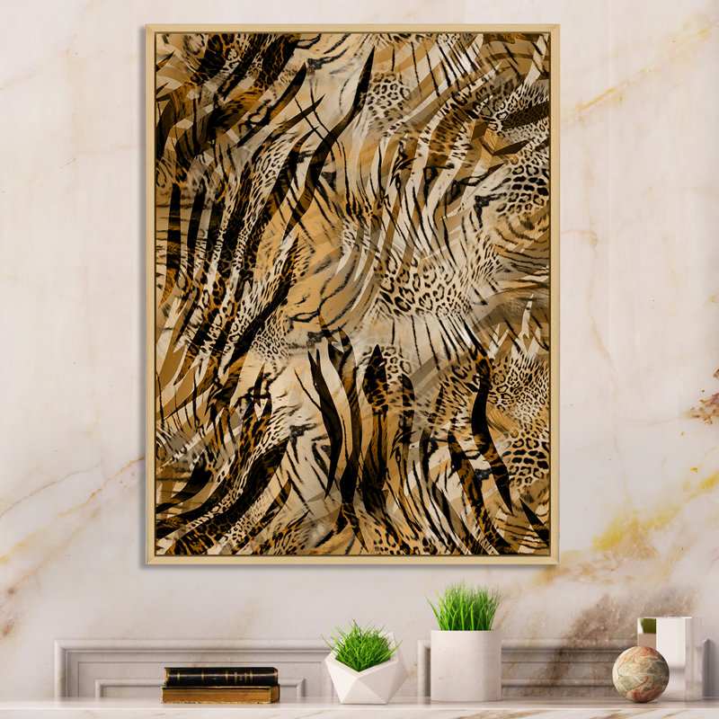 Léopard et tigre IV - Impression sur toile, H 32 po x l 16 po x P 1 po, Toile naturelle avec cadre flottant