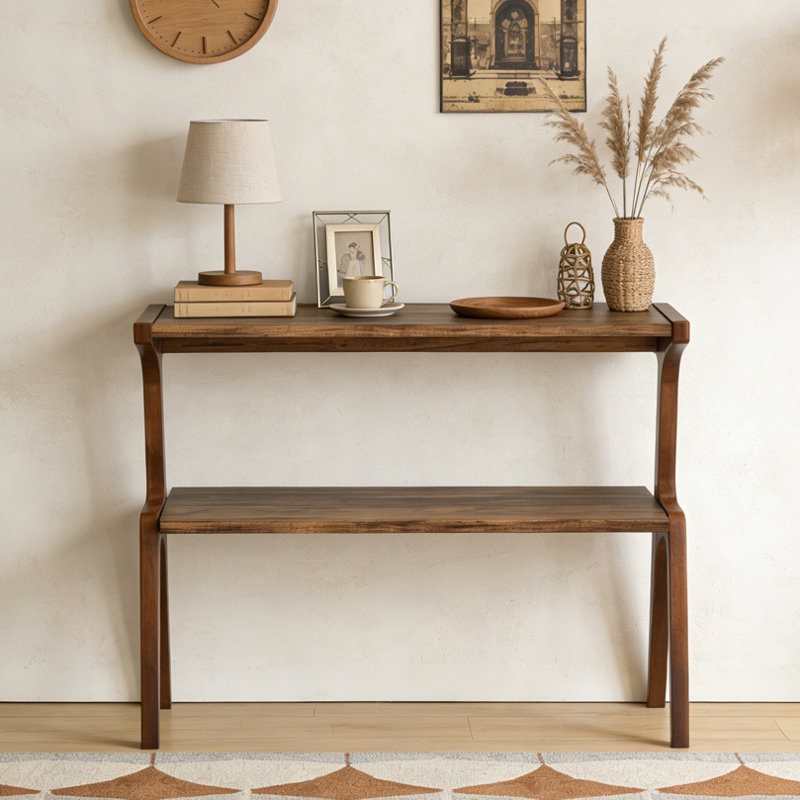 Storage Hall Table,Compact End Table,Wood Sofa Side Table, Rustic Brown