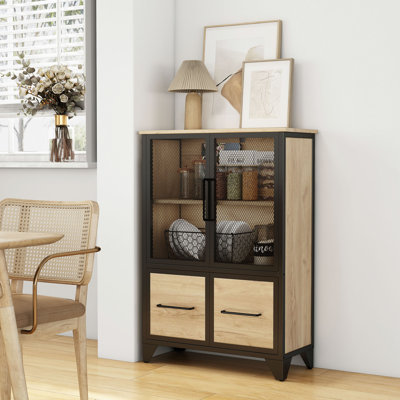 Armoire de rangement avec poignée en métal à 4 portes en fer, buffet avec tablette réglable, structure en métal robuste et pieds en métal, facile à assembler, pour le salon, la cuisine