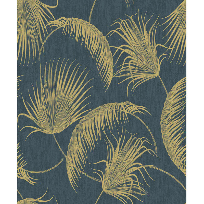 Oasis Leaves 10m x 53cm Metallic Finish Wallpaper Roll, Blue