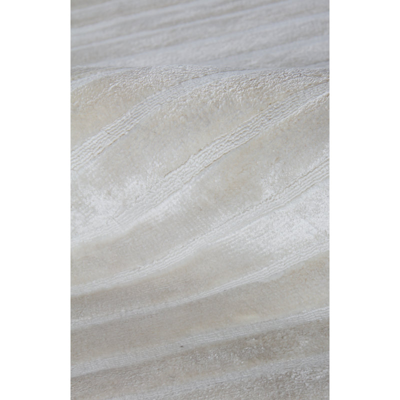 Handmade White and Beige Striped Viscose Cotton Rug 4' x 6'