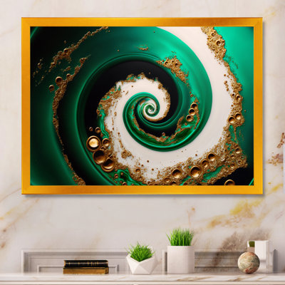 " Green and Gold Crashing Waves I " Graphic Art Print