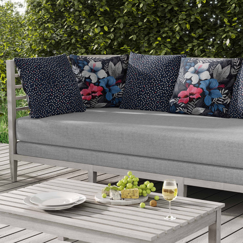 Coussin intérieur / extérieur Floral Dots, Bleu, Carré 26 po