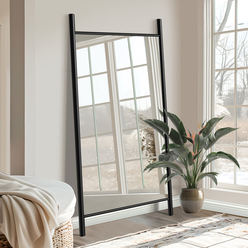 Échelle en bois massif Miroir pleine grandeur rectangulaire noir pleine grandeur pour porte de salle de bain de chambre à coucher murale avec cadre en aluminium (71 * 31 * 2 pouces)