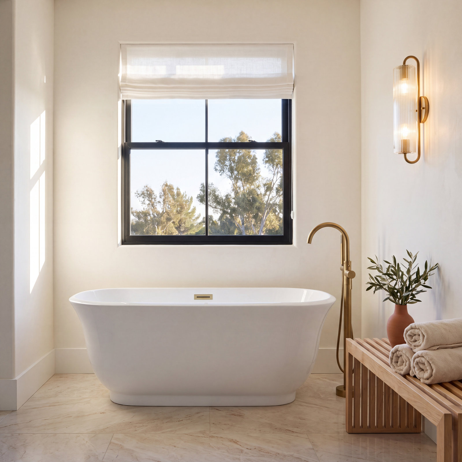 Chaylynn 59" Soaking Acrylic Bathtub, Brushed Gold