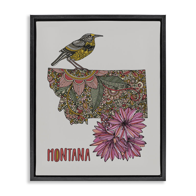 "Floral Montana State", art mural encadré par Valentina Harper, Cadre flottant noir de jais, H 21 po x l 17 po