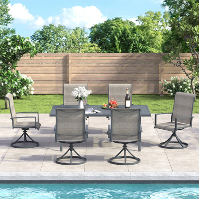 6 -Person Patio Dining Set with 63" Rectangular Dining Table and Padded PVC-coated polyester Swivel Chairs