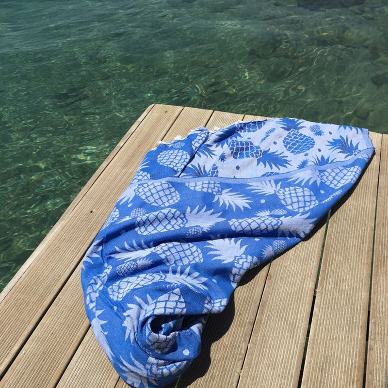 Luxurious Fouta Beach Towel, 100% Cotton, 39.4 x 70.9 inches | High Absorbency, Soft Touch, Pineapple Pattern | Machine Washable, Vibrant Blue Colour | Perfect for Beach, Pool, Spa, and Yoga