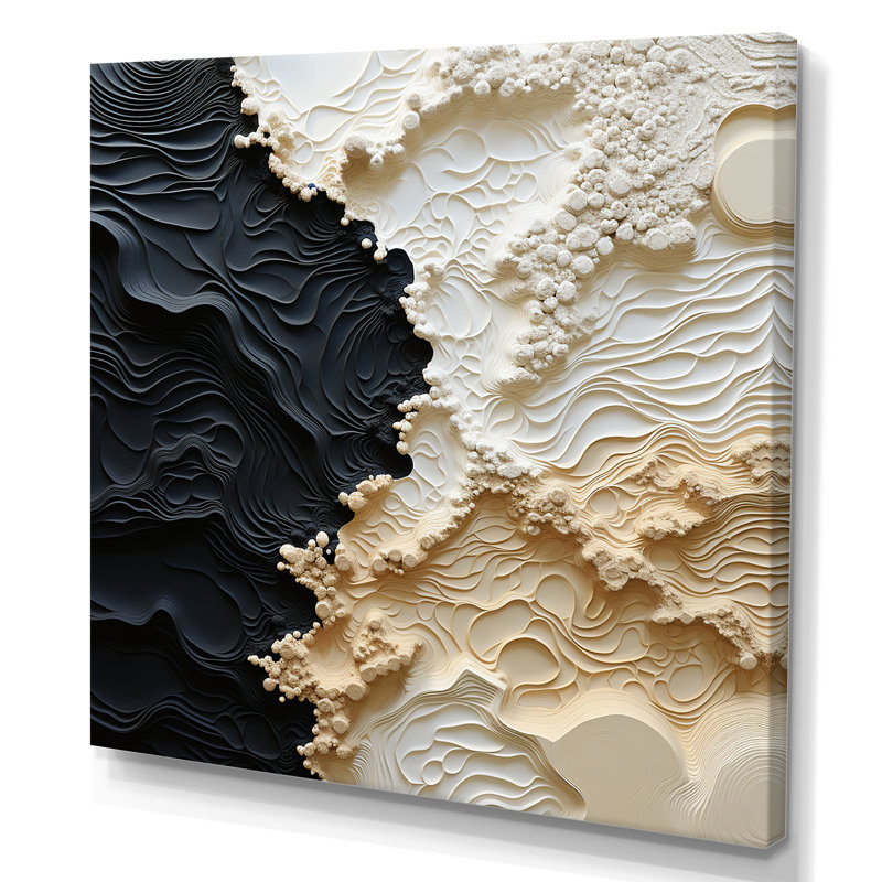 Abstrait crème et noir liquide, reproduction d'art sur toile côtière, H 30 po x l 30 po, Toile tendue, Sans cadre