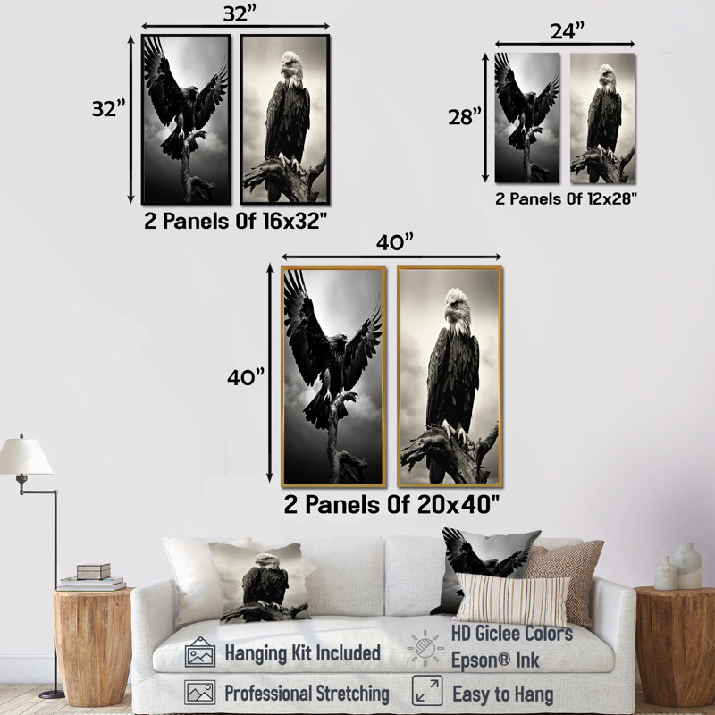 Powerful Bold Eagle - ensemble de 2 décorations murales Aigle, H 40 po x l 41 po, Toile tendue
