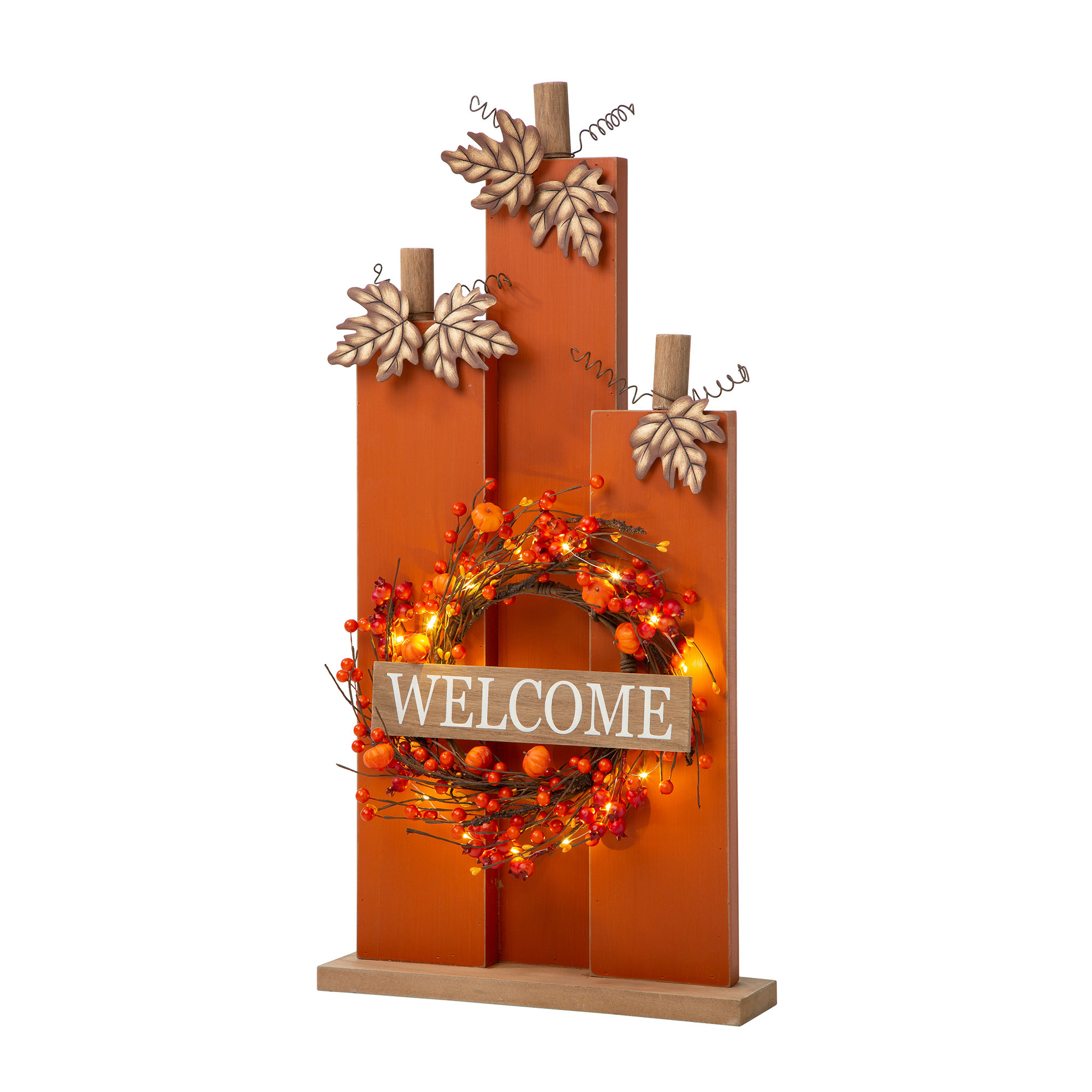 Jetlink Crafts 30"H Fall LED Lighted Autumn Pumpkin Decor W/Wreath & Reviews | Wayfair