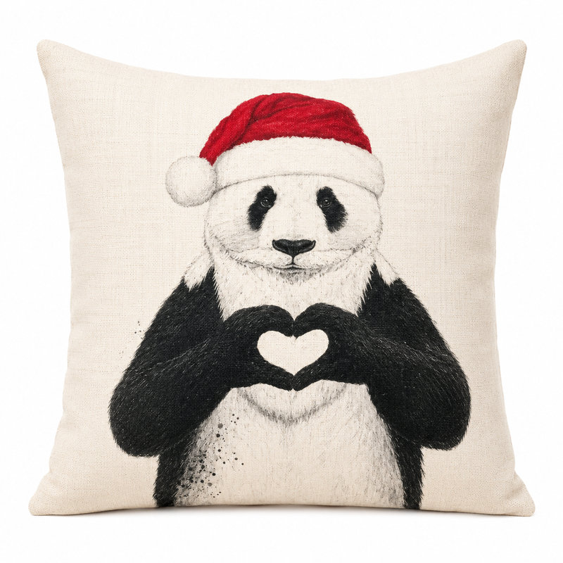 Panda Sending Love Print Pillow