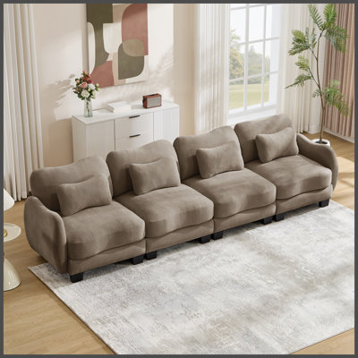 Canapé 4 places surdimensionné en chenille, offrant un excellent soutien lombaire, avec 4 coussins lombaires raffinés, design ergonomique incurvé, canapé modulable facile à monter pour salon ou bureau, couleur Rose Dust
