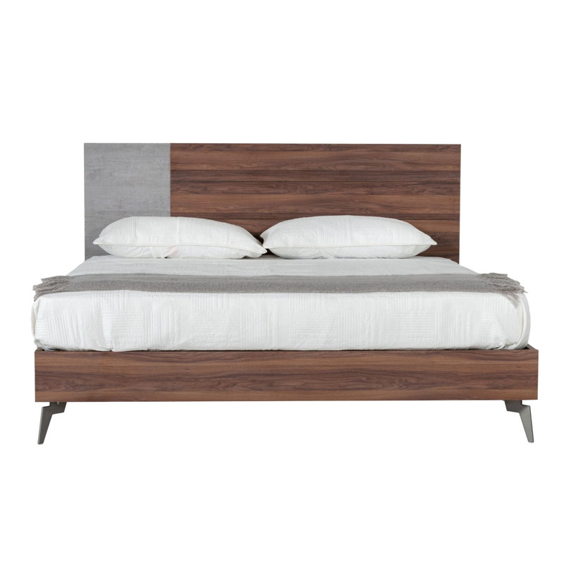 Leen King Size Bed With Tall Headboard, Italian Faux Concrete, Brown, King