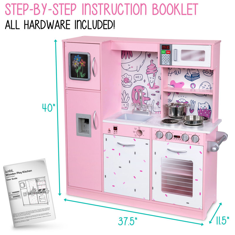 Pink Wooden Play Kitchen Set with Realistic Sounds